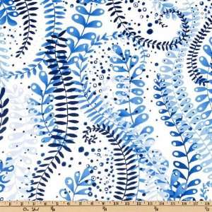  44 Wide Indigo Allover Tropical Vines White Fabric By 