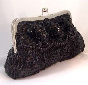   SEQUIN SEED BEAD BEADED EVENING BAG PARTY CLUTCH PURSE w/ Chain  