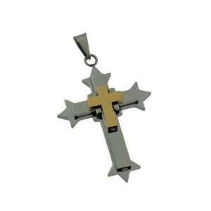    Stainless Steel Gold & Silver Triple Layered Cross Pendant Jewelry