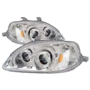  99 00 Honda Civic Chrome LED Halo Projector Headlights /w 