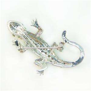 Chic Lizard Gecko Brooch Pin Green Swarovski Crystal Reptile Animal 