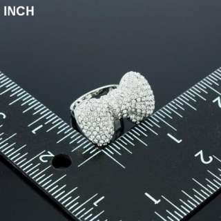 ARINNA bowknot clear finger ring stainless white gold plated swarovski 