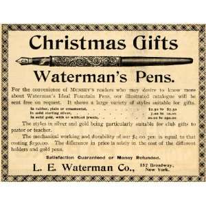 1895 Ad Christmas L E Waterman Fountain Ornamental Pens 
