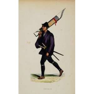  1845 Print Costume Military Japanese Soldier Sword Bow 