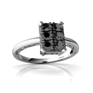  14K White Gold Black Diamond Milgrain Ring Size 8 Jewelry