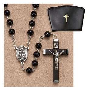   Milagros Men or Boys Rosary 6mm Wood Beads, Black 