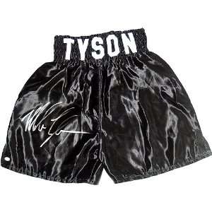  Mike Tyson Autographed Black Boxing Trunks   Model 