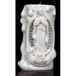 Our Lady of Guadalupe White Alabaster Votive Candle Holder  