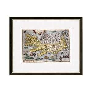  Hand Colored Map Of Iceland Framed Giclee Print