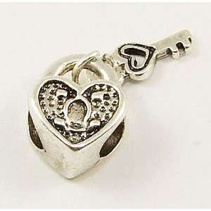  Pandora style silver plated metal bead heart lock and key 