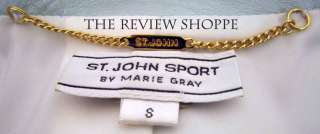 St John Sport by Marie Gray Pearl Leather Gold Ring Jacket Seafoam 