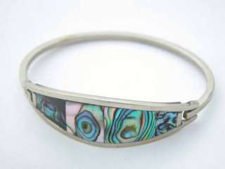 Colorful Shell Alpaca Mexico Silver Bangle Bracelet Jewelry Green Blue 
