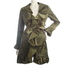 by Marc Bower Ruffle Detail Trench Coat, Light Olive, Large  