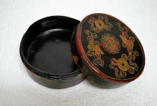 Chinese Black Painted Round Jewelry Gift Box MAR15 05  