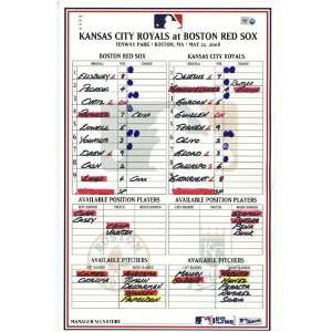  Royals at Red Sox 5 22 2008 Game Used Lineup Card (MLB 