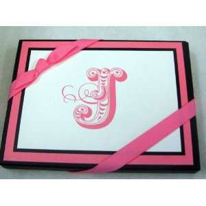   Stationery NOT4124 Pink Initial J Blank Note Cards 