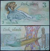 Cook Islands Paper Money 3 Dollars 1987 UNC  