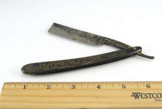 Americus Straight Razor Black Handle Engraved Ivy Leaves Detail 5/8 