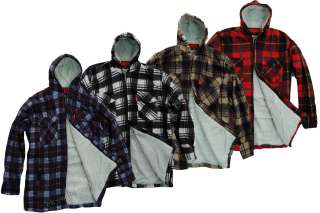New Padded Lumberjack Fleece Fur Lined Check Hooded Thermal Work Shirt 