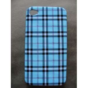 Plaid iPhone 4 Rubber Hard Back Case Cover Designer Style BLUE 4g os4