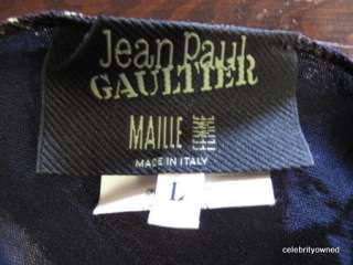 Jean Paul Gaultier Blue & Peach Stripe Printed Dress L  