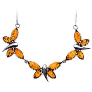 Certified Genuine Honey Amber and Sterling Silver Butterfly Necklace