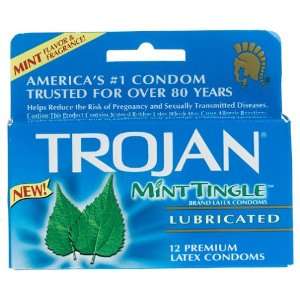  Trojan Mint Tingle Premium Latex Condoms, Lubricated , 12 