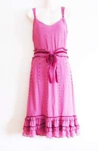 LITHE Anthropologie Pink Silk Flapper Dress 2 / XS RARE Ruffle Tiered 