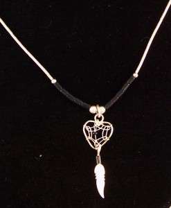LIQUID SILVER HEART WITH ONYX DREAMCATCHER NECKLACE 18  