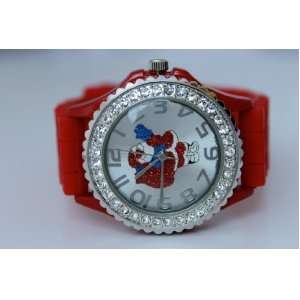 Womens Geneva Red Santa Christmas Platinum Silicone Rubber Jelly with 