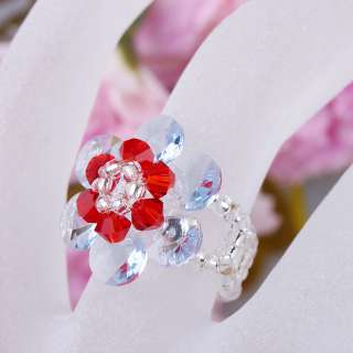 1Pcs Adjustable Flower Crystal Glass Beads Ring jra20  