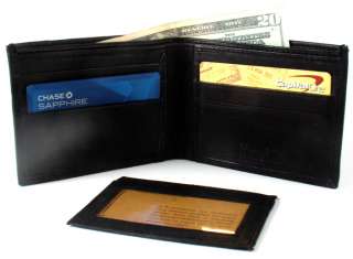 Men Black Genuine Leather Bi Fold Bi Fold Wallet with ID Wallet Y01 