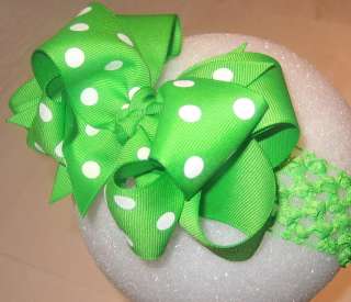 Lime Green Dot Double Layered Hair Bows Baby Toddler  
