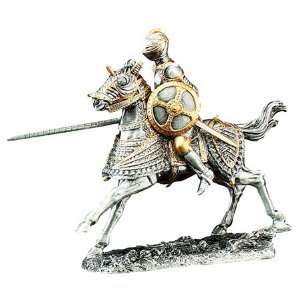  Pewter Knight On Horse Jousting Statue Figurine Collection 