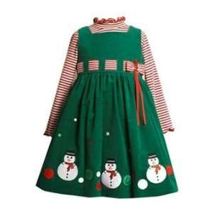  Green Jumper Dress with Snowman Border (24 Month)   X37765 
