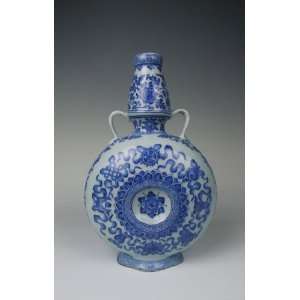  One Blue Underglazed Decoration Porcelain Flat Moon Vase 
