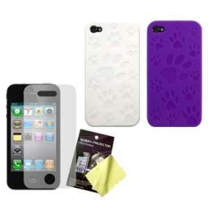 Two Dog / Cat Paw Flex Gel Soft Cases / Skins / Covers (White, Purple 