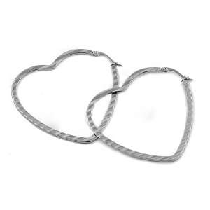  Stainless Steel Heart Shaped Hoop Earrings (Large) 50 mm 