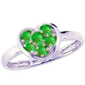 14K White Gold A Dainty Gem Studded Sweet Heart Promise Ring Emerald 