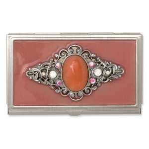   Enameled and Strawberry Qtz Business Card Holder/Non Metal Jewelry