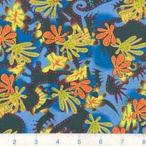  45 Wide Passion Wacky Leaves Blue Fabric By The Yard 