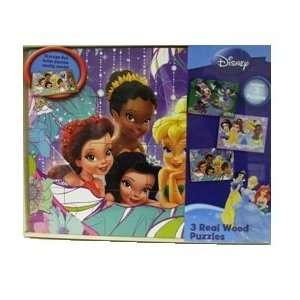  Disney 3 Real Wood Puzzles In Storage Box, Includes 