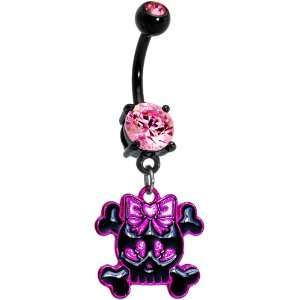  Black and Pink Bow Skull Belly Ring Jewelry