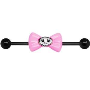  Black PVD Pink Bow Skull Industrial Barbell Jewelry