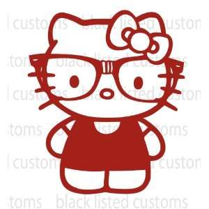  Hello Kitty Nerd DARK RED Glasses Pink Vinyl Decal Sticker 