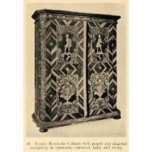  1919 Print French Wardrobe Cabinet Panels Pattern Wood 