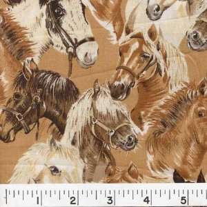  45 Wide Just Horses   Gold Fabric By The Yard Arts 