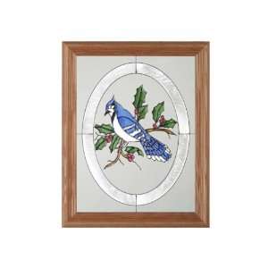  Blue Jay and Holly Painted Holiday Art Glass Patio, Lawn 