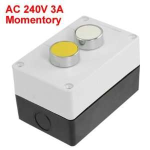   240V 3A Yellow White Flat Cap NO Momentary Push Button Switch Station