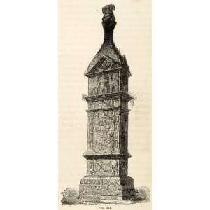 1876 Wood Engraving Tomb Secundini Igel Treves Roman Grave Sculpture 